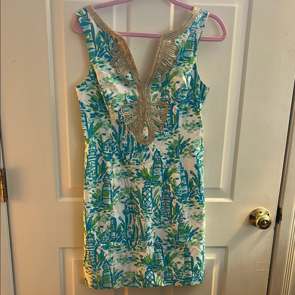 Lilly Pulitzer Blue Sheath Mini Dress with Plunge Neckline